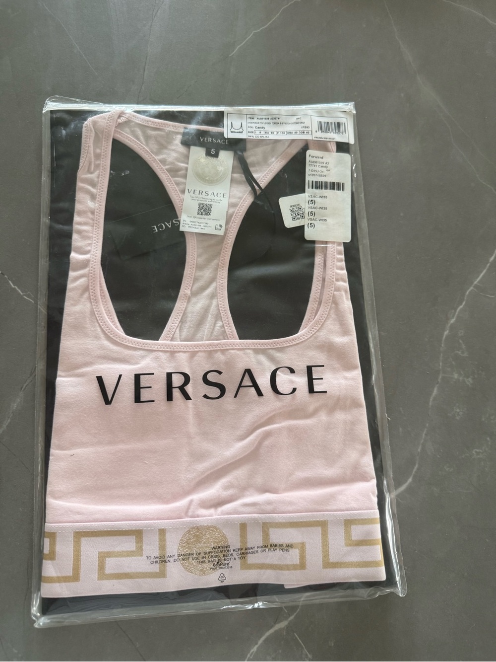 Versace Light Pink Logo Racerback Bra with Gold Trim